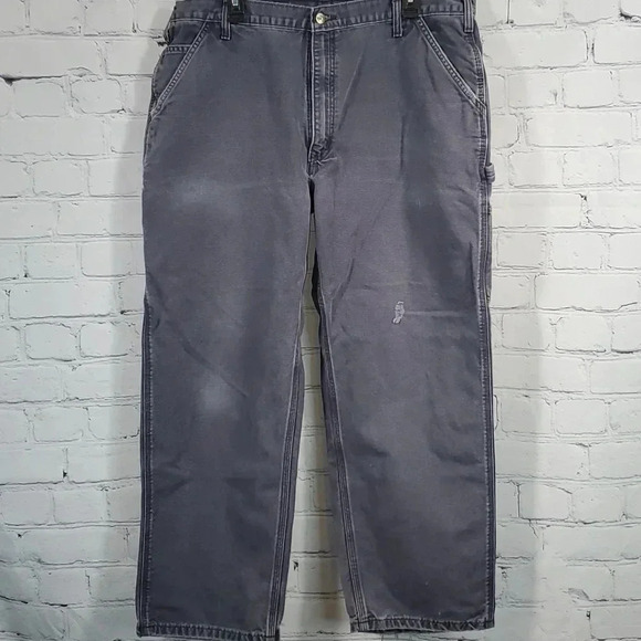 Mens Carhartt Cargo Carpenter Original Dungaree Jeans Pants Grey 5 Pocket 40x30 - Picture 1 of 16